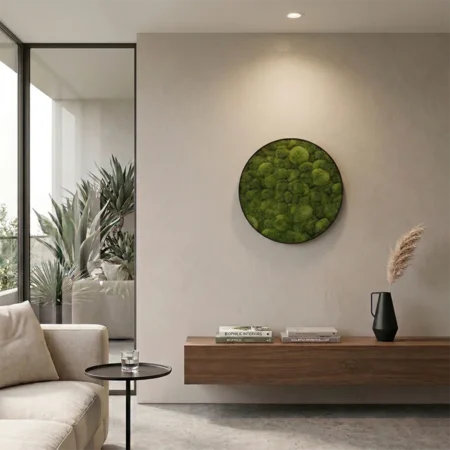 Prezerviran oblakasti mah v črnem krogu fi50 - prezerviran naraven jelenov lišaj mah