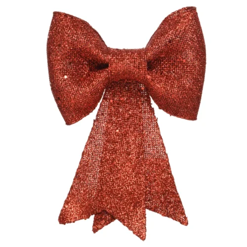 910335_Okrasek Bow rdeče barve z bleščicami 14cm