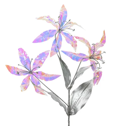 910339_Lilija 3 cvetovi - srebrna s holografskimi cvetovi 70cm