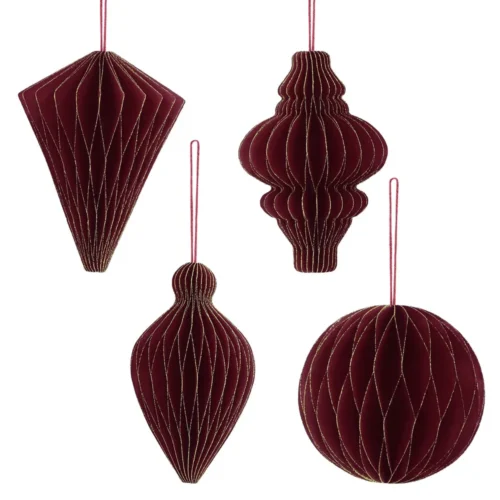 Papirnati okrasek set 4 rdeče barve 10cm