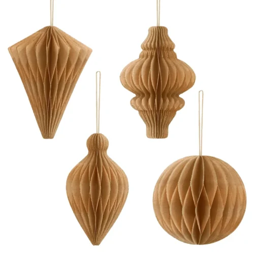 Papirnati okrasek set 4 oker barve 10cm novoletna dekoracija novoletni okraski