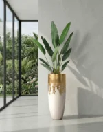 Okrasni lonec Luxe 90 cm belo zlat