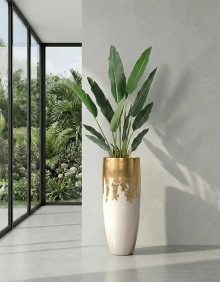 Okrasni lonec Luxe 90 cm belo zlat