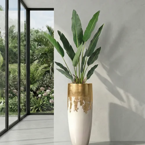 Okrasni lonec Luxe 90 cm belo zlat