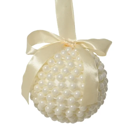 Božična kroglica s pentljo biserna 8 cm 1kos