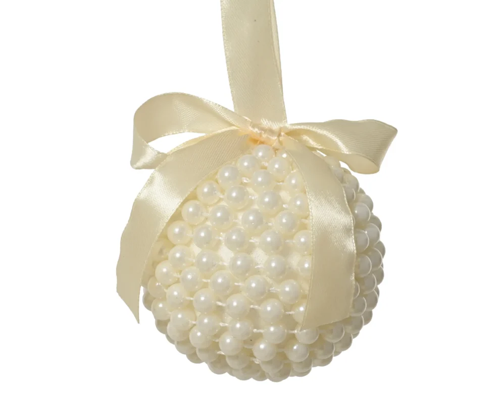 Božična kroglica s pentljo biserna 8 cm 1kos