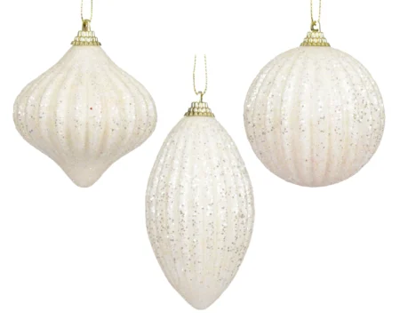 Božična kroglica z bleščicami bela 8 cm
