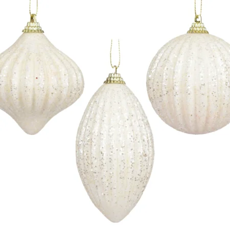 Božična kroglica z bleščicami bela 8 cm