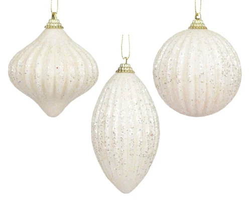 Božična kroglica z bleščicami bela 8 cm