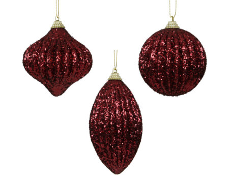 Božična kroglica z bleščicami bordo 8 cm 1kos
