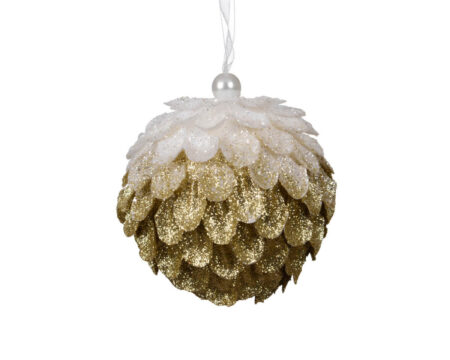 Božična kroglica z motivom listov zlata 8 cm