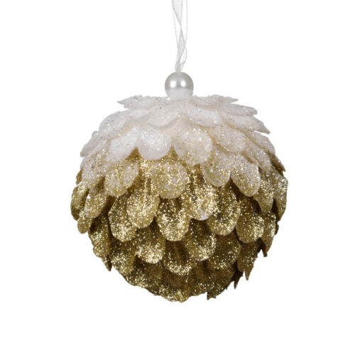 Božična kroglica z motivom listov zlata 8 cm