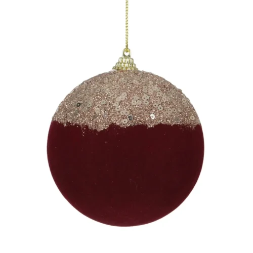 Božična kroglica žametna z bleščicami bordo d10 cm
