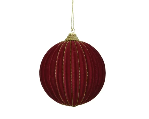 Božična kroglica žametna z zlato žico bordo 8 cm