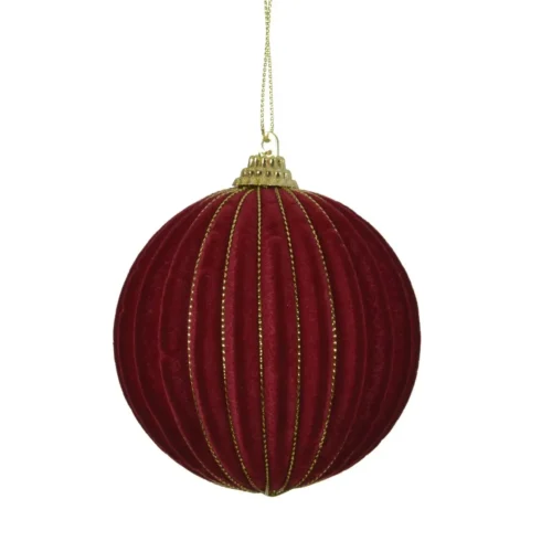 Božična kroglica žametna z zlato žico bordo 8 cm